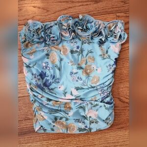 Anthropologie Floral Ruffle Strapless Top, NWT